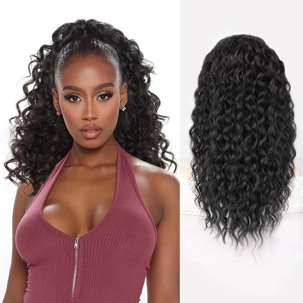 Synthetic Drawstring Ponytail 18 Inch Long Afro Curly Hair Extension for Daily U